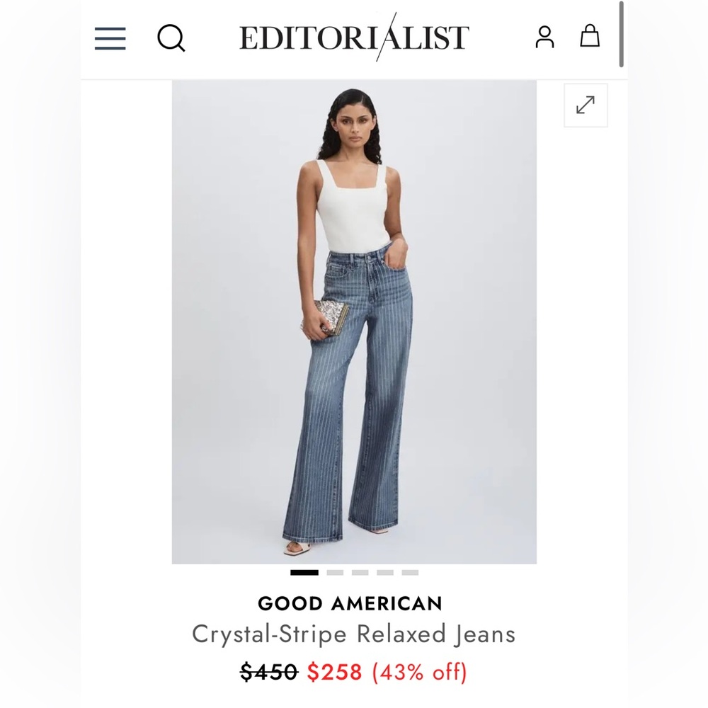 NWT Good American Good Ease Rhinestone Embellished Wide Leg - Picture 6 of 16